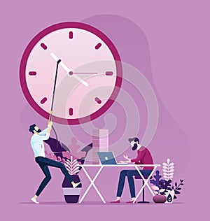 Businessman Move clock hands to change the time