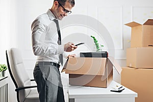 Businessman moving into a new office