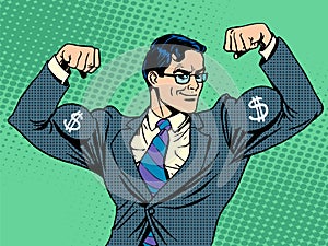 Businessman with muscles currency dollar