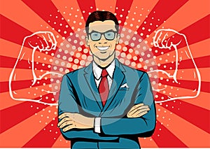 Businessman with muscles pop art illustration