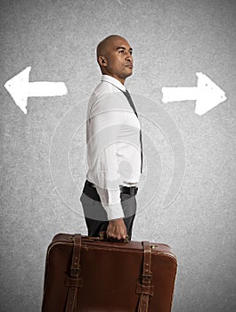 Businessman must choose between different destinations. concept of difficult career