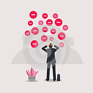 Businessman with negative icon. Negative work environment vector illustration