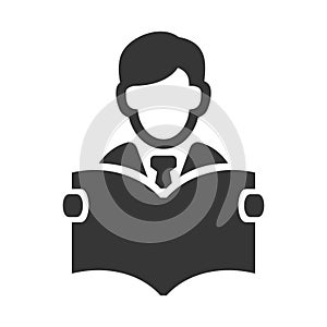 Businessman with Newspaper Icon on White Background. Vector
