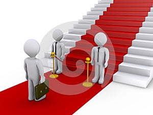 Businessman no access to stairs with red carpet