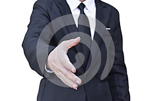 Businessman offering his hand for handshake isolated on white