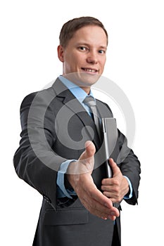 Businessman is offering to shake hand