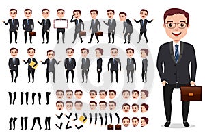 Businessman or office male vector character creation kit. Set of ready to use characters