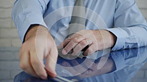 Businessman in Office Smoking Relaxed a Black Cigar and Drinking Alcohol, Businesspeople Luxury Lifestyle