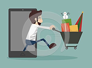 Businessman online shopping, e-commerce concept