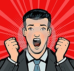 Businessman with open mouth in amazement. Business concept in pop art retro comic style. Cartoon  illustration