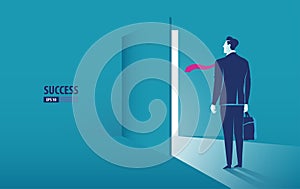 Businessman opening the secret door.  Business vector concept illustration