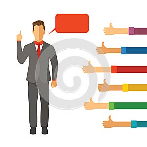 Businessman oratory ability vector concept in modern flat style