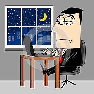 Businessman working late at night on computer - overtime concept photo