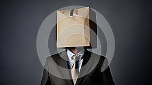 A businessman with a package on his head hid his head. Question mark, solution idea. Generative AI