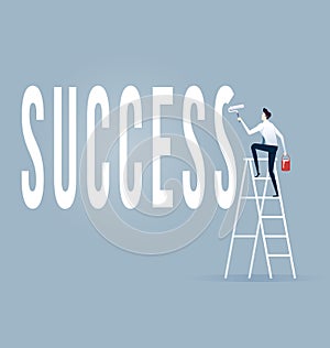 Businessman with paint roller painting words success vector