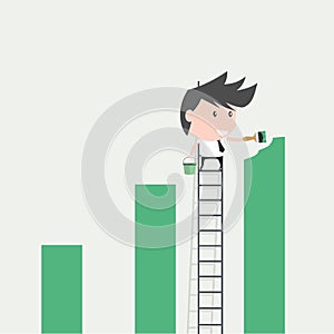 Businessman painting growing graph. Concept of help yourself.