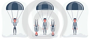 Businessman with parachute. Vector flat illustration