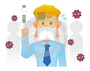 Businessman paying attention to infection in a closed space  such as a commuter train  vector illustration