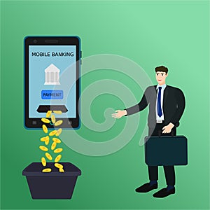 Businessman payment with mobile banking concept
