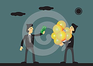 Businessman Pays to Buy Business Idea Cartoon Vector Illustration