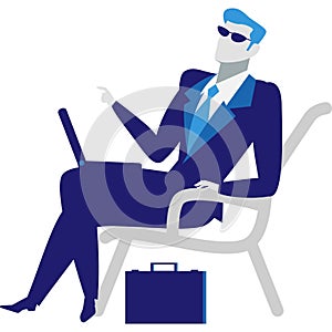 Businessman with pc laptop vector flat icon