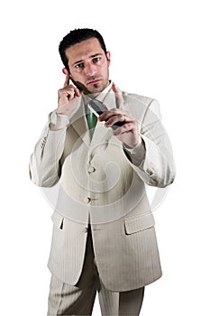 Businessman on the PDA phone with an ear piece