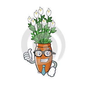 Businessman peace lily put into cartoon pot