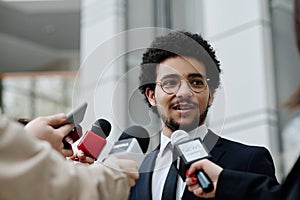 Businessman performing at business conference