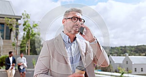 Businessman, phone call and communication, ceo and talking with smartphone, technology and executive networking. Mobile