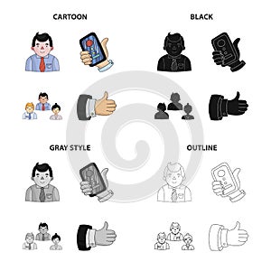 Businessman, phone in hand, conference participants, business deal. Business Conference set collection icons in cartoon