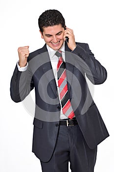 Businessman on Phone Smiling About Good News