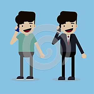 Businessman on phone and young man using smartphone