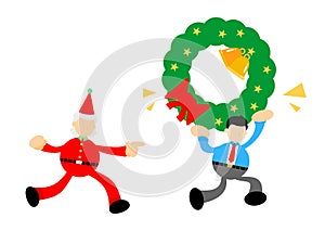 businessman pick ring bell run from red santa christmas cartoon doodle flat design vector illustration 