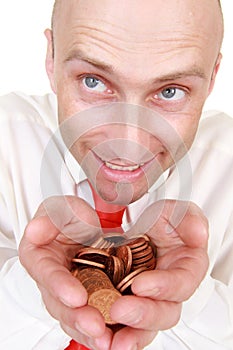 Businessman with pile of coins