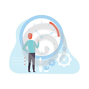 Businessman Planning and Controlling Working Time, Concept of Time Management Vector Illustration