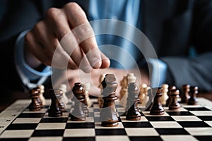 Businessman play with chess game. concept of business strategy and tactic.