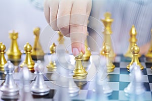 Businessman play with chess game. success management concept of business strategy and tactic challenge