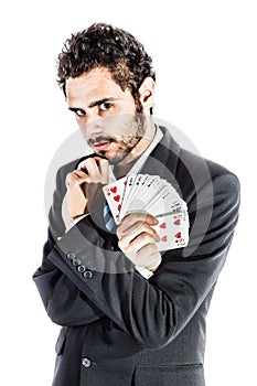 Businessman with playing cards