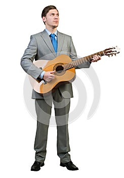 Businessman playing guitar