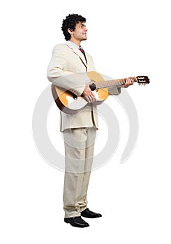 Businessman playing guitar