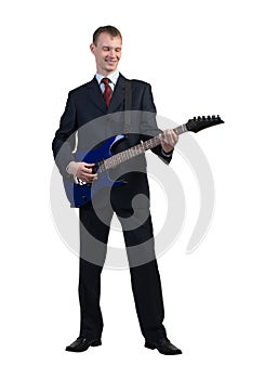 Businessman playing guitar