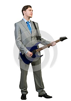 Businessman playing guitar