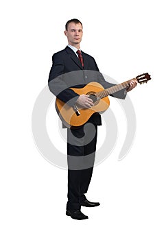 Businessman playing guitar