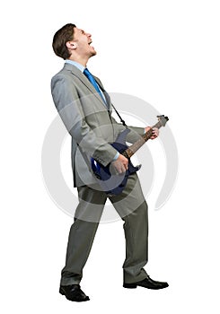 Businessman playing guitar