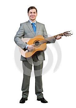 Businessman playing guitar