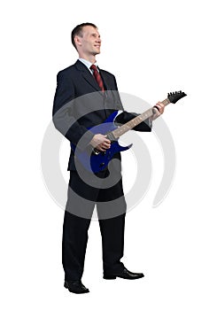 Businessman playing guitar