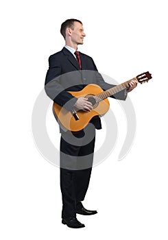 Businessman playing guitar