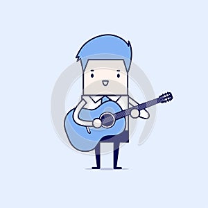 Businessman playing guitar. Cartoon character thin line style vector