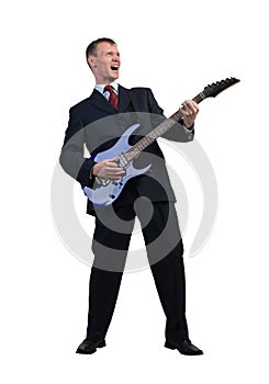 Businessman playing guitar