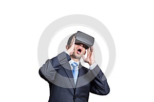 Businessman playing virtual reality simulation